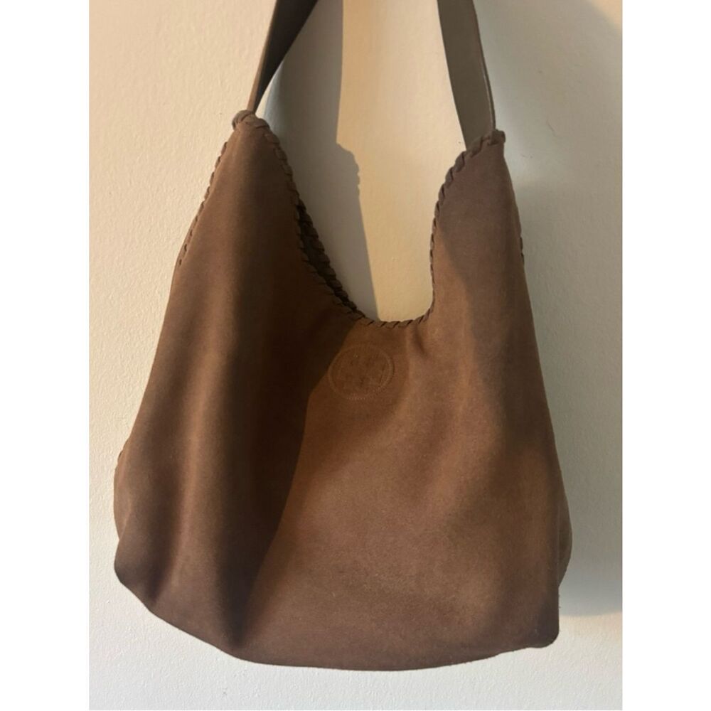 TORY BURCH Marion River Rock Suede Hobo Bag - Picture 2 of 10